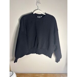 LSDKD Black Crewneck Cropped Sweatshirt Long Sleeve Casual Size S